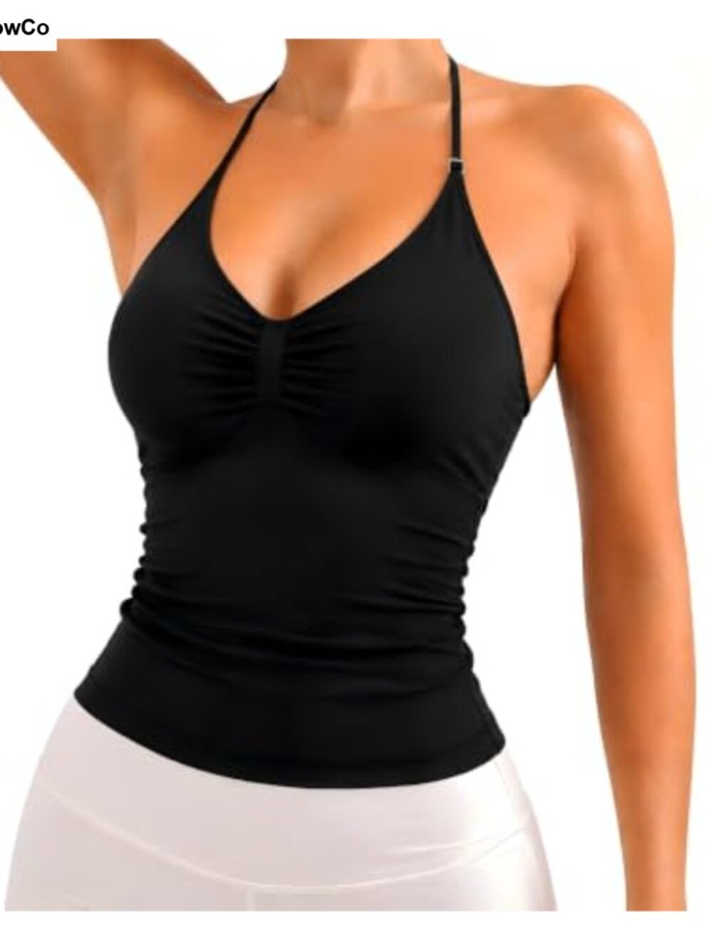 Slim Fit Halter Tank Top Built-in Bra V Neck Workout Yoga Top